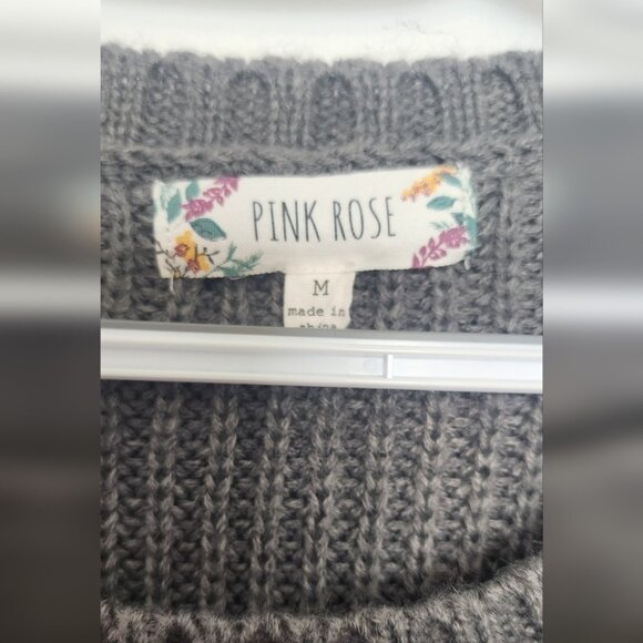 Pink Rose Sweater 4 Button Shoulder Accent Size Small - Picture 3 of 6